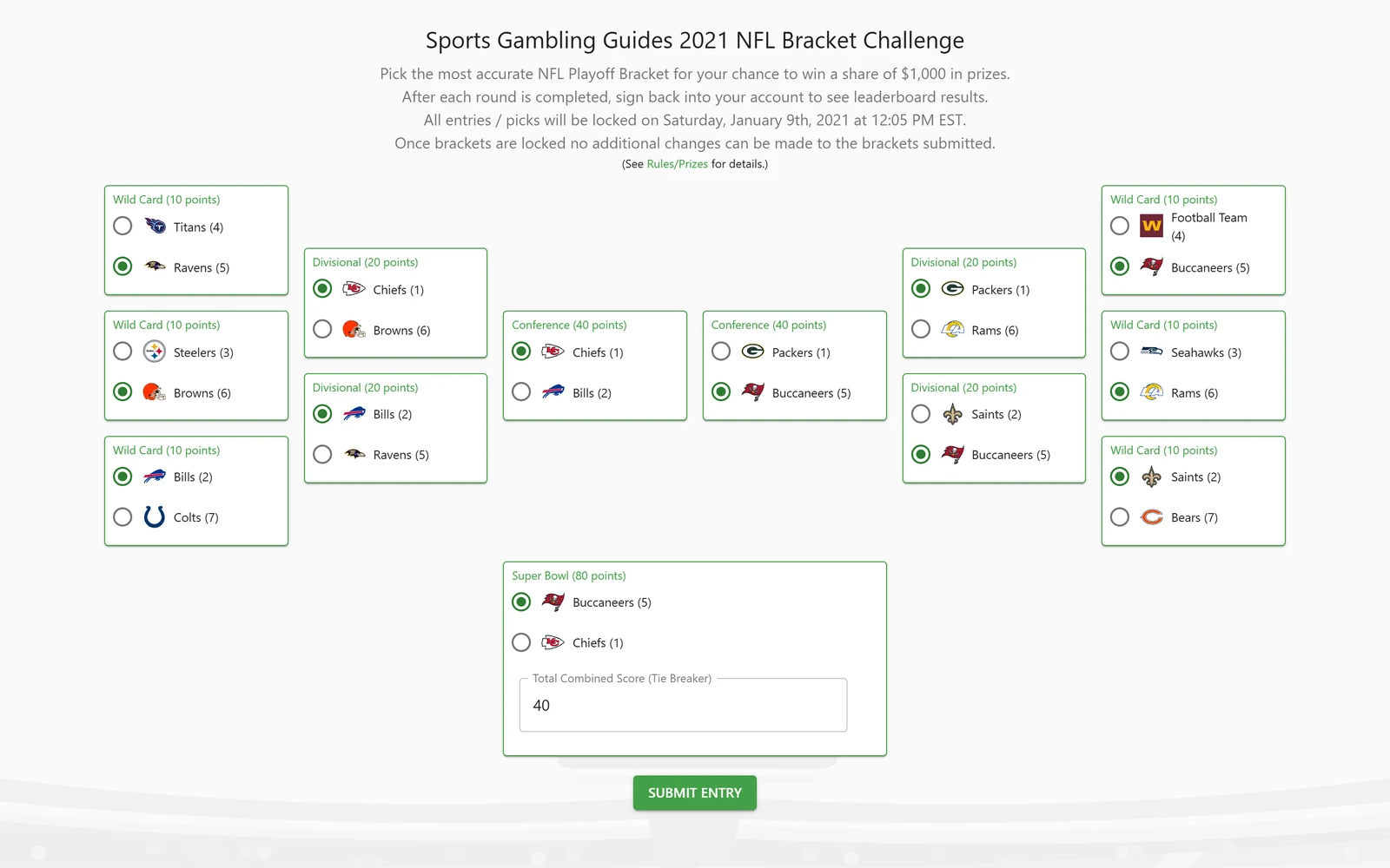 Sports Gambling Guides - Bracket Challenge NFL bracket
