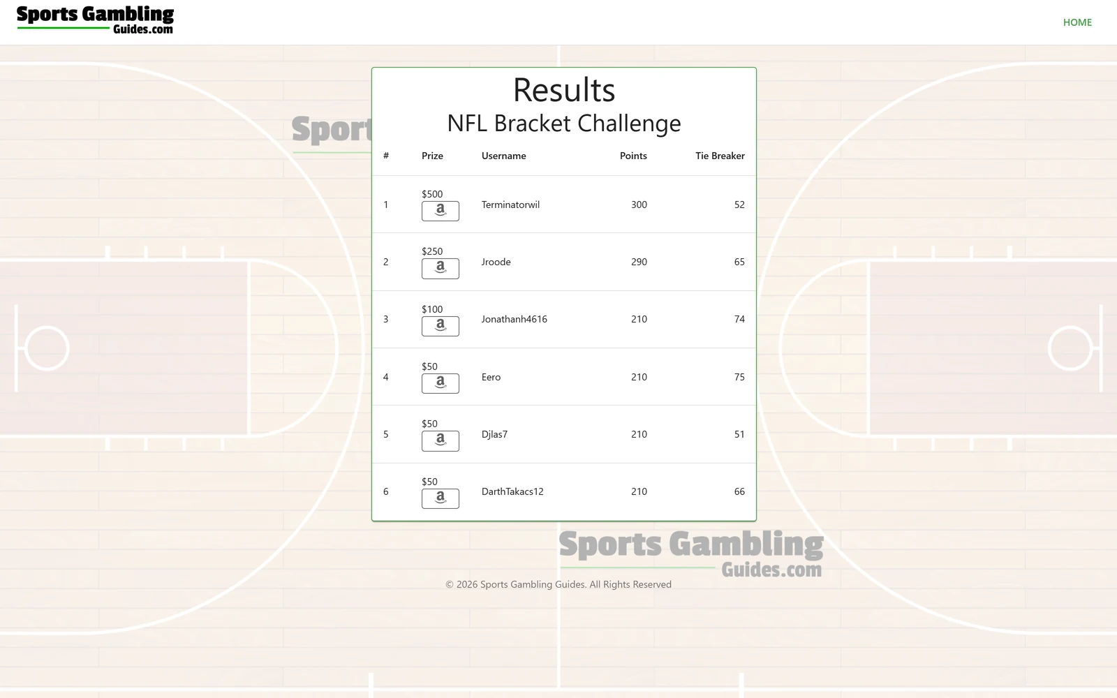 Sports Gambling Guides - Bracket Challenge NFL results leaderboard