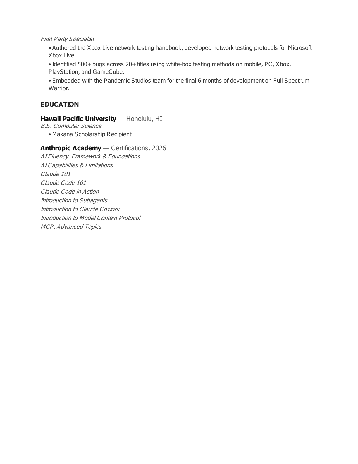 Resume page 2